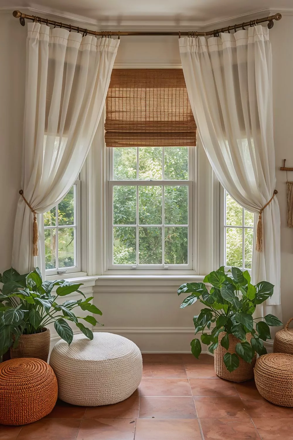 Boho-Bay-Window-with-Woven-Wood-Shades-Sheer-Curtains curtains for bay windows imperium exteriors window contractor